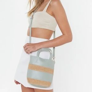 {NWT} NASTY GAL Straw & PU Mini Shopper Green/Cream